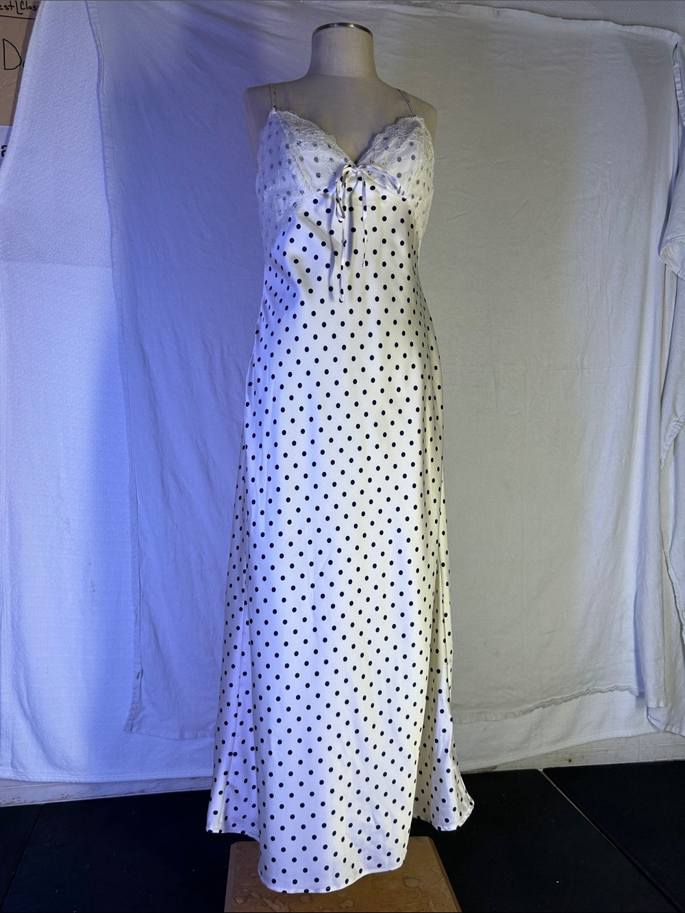 Jessica Simpson White Satin Polka Dot Maxi Slip Dress